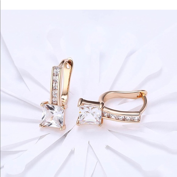 18K Gold Plated Cubic Zirconia Hoop Earrings - Picture 1 of 4